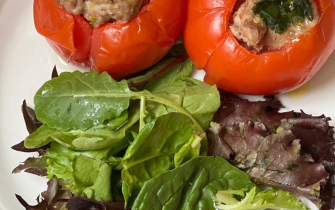 Turkey Stuffed Tomatoes with Basil Olive Oil